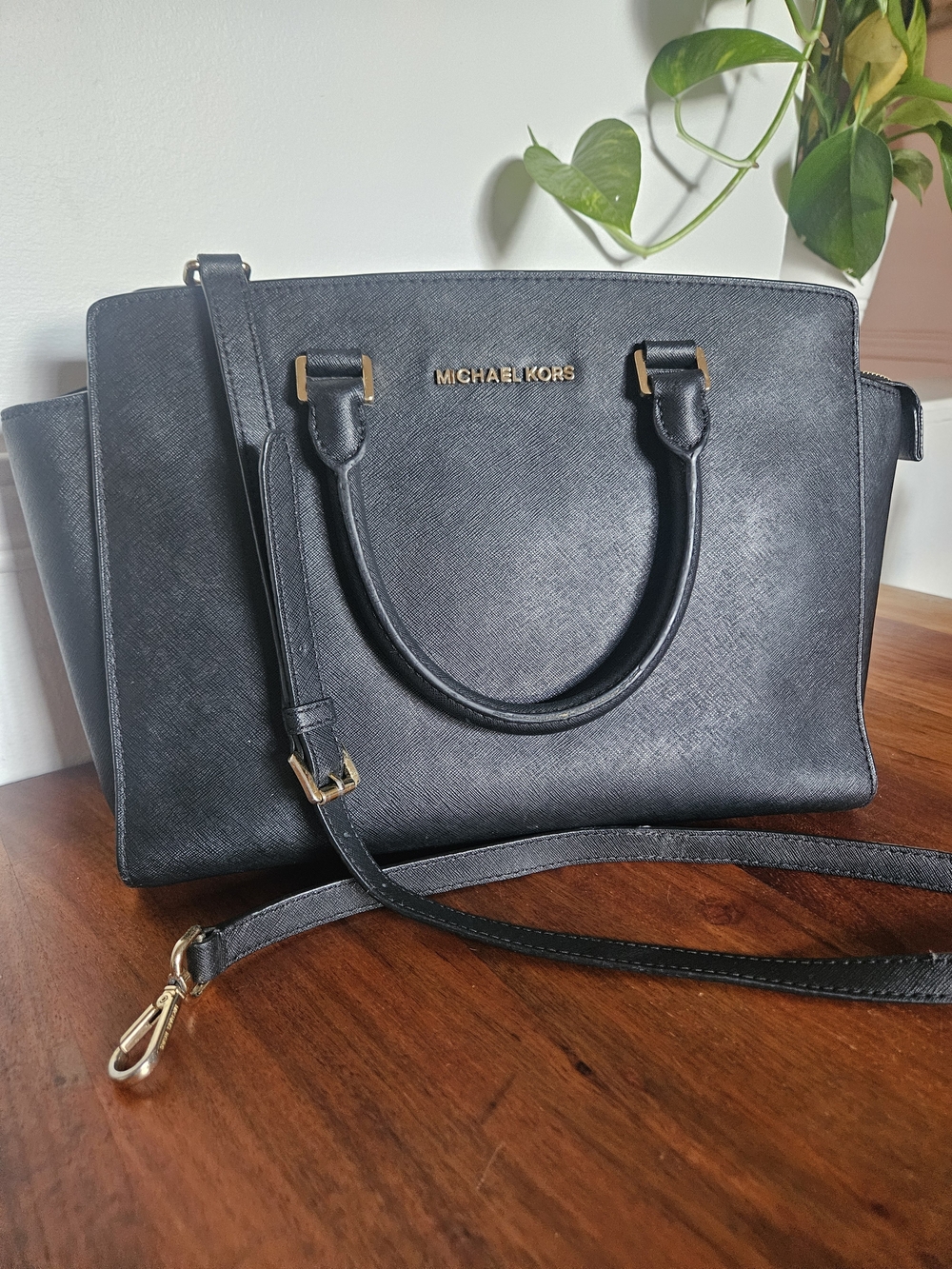 Michael Kors Black Saffiano Satchel with Gold Hardware